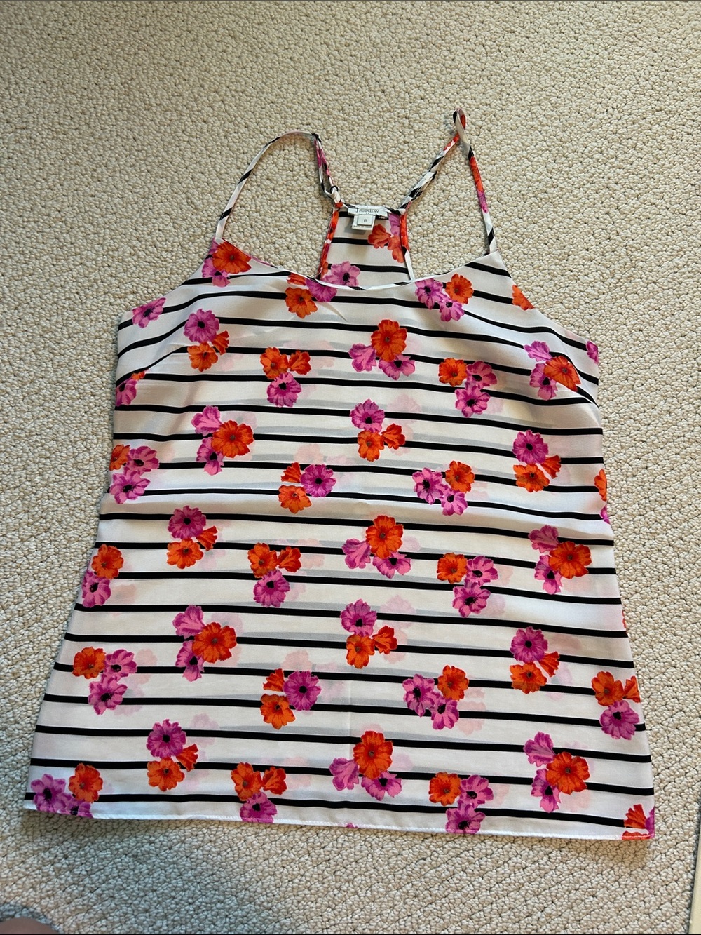 J. Crew Floral Stripe Camisole — White with Pink & Orange Flowers